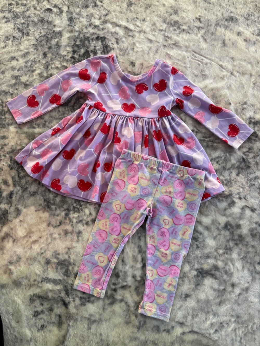 Lavender Heart Print Dress & Candy Heart Leggings Set NWOT